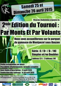 TOURNOI BADMINTON : 25 - 26 AVRIL 2015